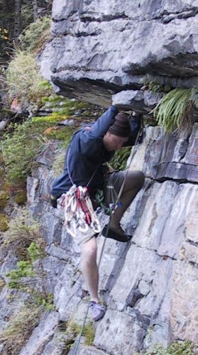 Euge climbing at the Lake Louise falls area