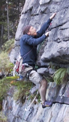 Euge climbing at the Lake Louise falls area