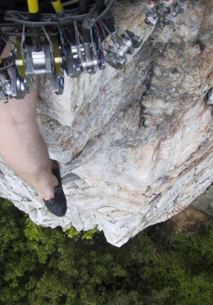 Looking down the arete of Directissima