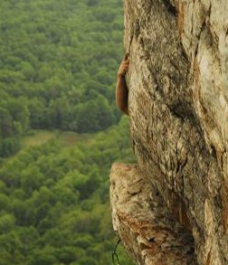 Starting the High E crux.  Photo by Wilson Apollo
