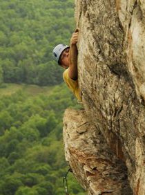 Starting the High E crux.  Photo by Wilson Apollo
