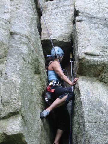 An unknown climber on Layback's chimney