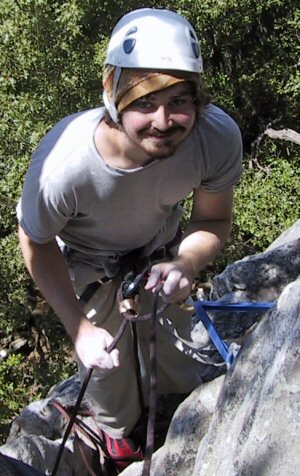 A little nervous on the belay ledge