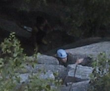 Sophie exits the crux of Belly Roll